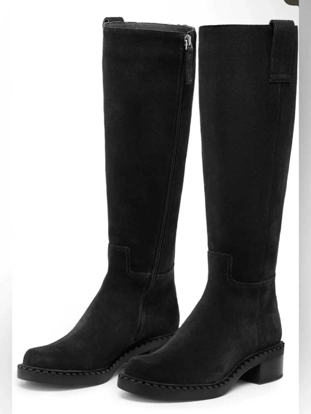 KaroNairy Knee High Faux Leather Long Boot Low Chunky Heel Toe Side Zipper Boot